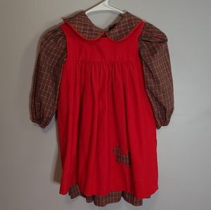Smocked dress red and green size 5